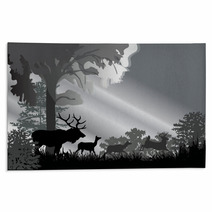 Deer Silhouettes In Grey Forest Rugs 33612971