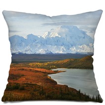 Denali Mountain And Wonder Lake At Sunrise Pillows 91616493