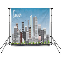 Denver Skyline With Gray Buildings And Blue Sky Backdrops 108095227