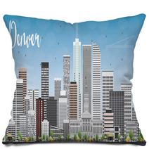 Denver Skyline With Gray Buildings And Blue Sky Pillows 108095227