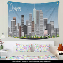 Denver Skyline With Gray Buildings And Blue Sky Wall Art 108095227