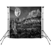 Desert Mountains On A Night Of The Full Moon Backdrops 67268358