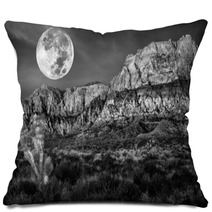Desert Mountains On A Night Of The Full Moon Pillows 67268358