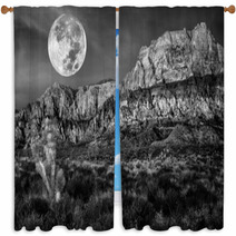 Desert Mountains On A Night Of The Full Moon Window Curtains 67268358
