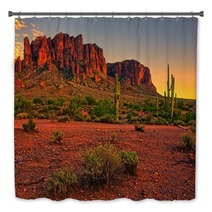 Desert Sunset With Mountain Near Phoenix Arizona USA Bath Decor 66008213