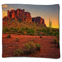 Desert Sunset With Mountain Near Phoenix Arizona USA Blankets 66008213
