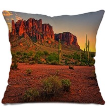 Desert Sunset With Mountain Near Phoenix Arizona USA Pillows 66008213
