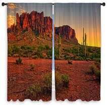 Desert Sunset With Mountain Near Phoenix Arizona USA Window Curtains 66008213