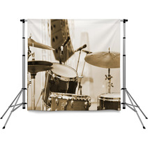 Detail Of A Drum Set On Stage Closeup Backdrops 67354915