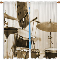 Detail Of A Drum Set On Stage Closeup Window Curtains 67354915