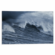 Detailed Atlantic Stormy Big Wave; Toned Blue, Enhanced Sky Rugs 52441902