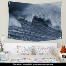 Detailed Atlantic Stormy Big Wave; Toned Blue, Enhanced Sky Wall Art 52441902