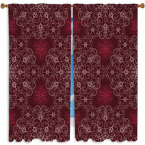 Detailed Maroon Floral Pattern Window Curtains 16708900