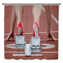 Detailed View Of A Sprinter Wearing Sprinting Shoes With Spikes, Bath Decor 43174277