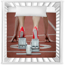 Detailed View Of A Sprinter Wearing Sprinting Shoes With Spikes, Nursery Decor 43174277