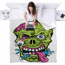 Detailed Zombie Head Illustration Blankets 48001577