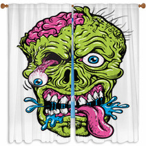 Detailed Zombie Head Illustration Window Curtains 48001577