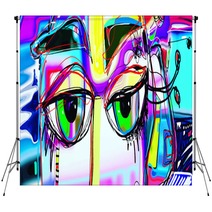 Digital Abstract Art Poster With Doodle Human Eyes Backdrops 209846495