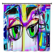 Digital Abstract Art Poster With Doodle Human Eyes Bath Decor 209846495