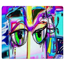 Digital Abstract Art Poster With Doodle Human Eyes Rugs 209846495