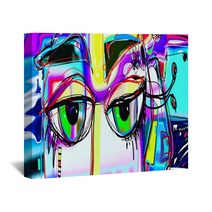 Digital Abstract Art Poster With Doodle Human Eyes Wall Art 209846495