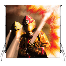 Digital Painting Of Firefighters Fighting Fire Backdrops 105034230