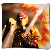 Digital Painting Of Firefighters Fighting Fire Blankets 105034230
