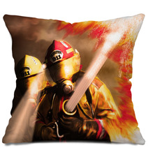 Digital Painting Of Firefighters Fighting Fire Pillows 105034230
