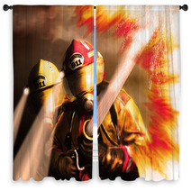 Digital Painting Of Firefighters Fighting Fire Window Curtains 105034230