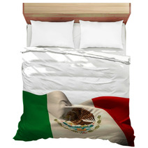 Digitally Generated Mexico Flag Rippling Bedding 66037811