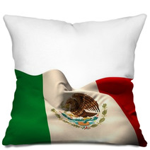 Digitally Generated Mexico Flag Rippling Pillows 66037811