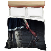 Dirty Woman's Hand Holding A Bloody Axe Bedding 55061252