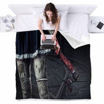 Dirty Woman's Hand Holding A Bloody Axe Blankets 55061252