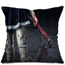 Dirty Woman's Hand Holding A Bloody Axe Pillows 55061252