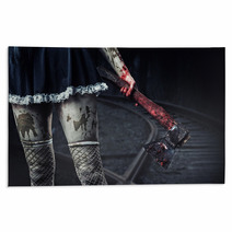 Dirty Woman's Hand Holding A Bloody Axe Rugs 55061252