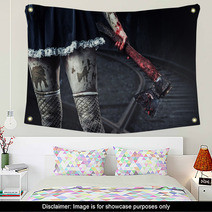 Dirty Woman's Hand Holding A Bloody Axe Wall Art 55061252