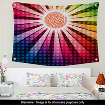 Discoball With Funky Rainbow Background, EPS10 Vector Wall Art 54283690
