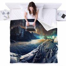 Distant View Of Futuristic Aiien City On Winter World Blankets 40349040