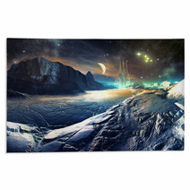 Distant View Of Futuristic Aiien City On Winter World Rugs 40349040