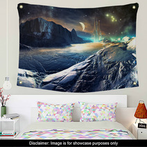 Distant View Of Futuristic Aiien City On Winter World Wall Art 40349040