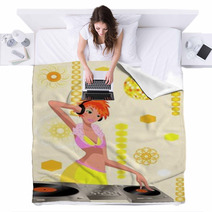 DJ With Headphones And Turntable Mixing Beat Blankets 3559185