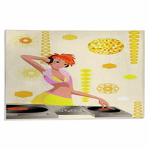 DJ With Headphones And Turntable Mixing Beat Rugs 3559185
