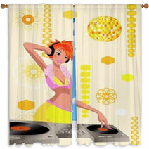 DJ With Headphones And Turntable Mixing Beat Window Curtains 3559185