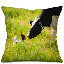 Dog Meets A Cow At Countryside Pillows 67248677