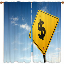 Dollars Ahead. Yellow Traffic Sign. Window Curtains 66046070