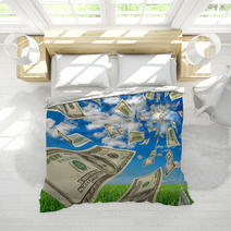 Dollars On Background Sky And Herbs. Bedding 50028180