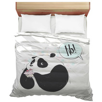 Doodle Panda Cute Cartoon Happy Birthday Cake For Decoration Design Funny Sweet Vector Bear With Food Icon Bedding 212038172