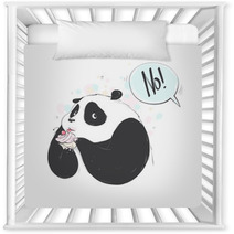 Doodle Panda Cute Cartoon Happy Birthday Cake For Decoration Design Funny Sweet Vector Bear With Food Icon Nursery Decor 212038172