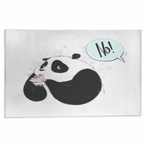 Doodle Panda Cute Cartoon Happy Birthday Cake For Decoration Design Funny Sweet Vector Bear With Food Icon Rugs 212038172