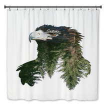Double Exposure Portraits Of Eagle And Tree Branch Bath Decor 97009703